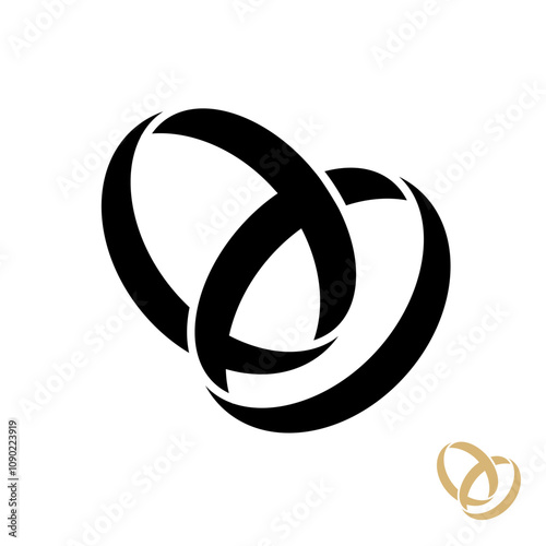 two wedding rings and a heart. love concept. silhouette template