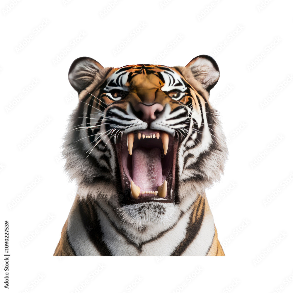 Fototapeta premium Roaring Tiger Close-Up Majestic Predator with Open Mouth