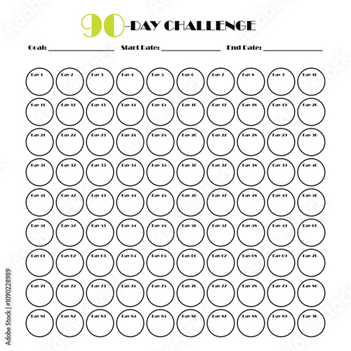 90 Day challenge calendar and goal Planner. Daily tracker with motivation word and goals. Plan your day make dream happen. Habit Tracker. Minimalist simple planner.