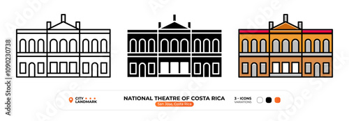 National Theatre of Costa Rica Line Icon.  San Jose Costa Rica, Silhouette, Color Symbol, Editable Stroke.