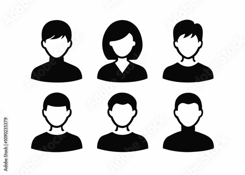 Vector profile avatar icons set. male and female user circle silhouette black on white background