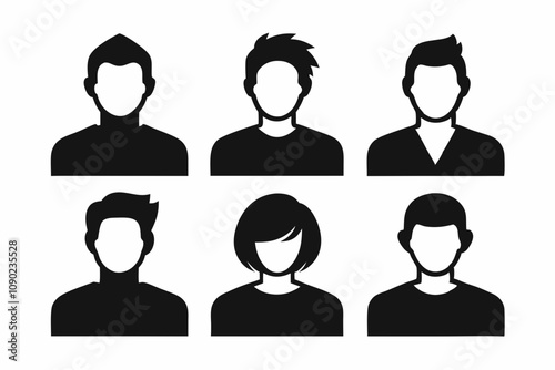 Vector profile avatar icons set. male and female user circle silhouette black on white background