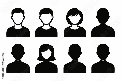 Vector profile avatar icons set. male and female user circle silhouette black on white background