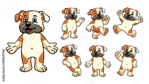 Cartoon Character Set of Happy Bulldog
