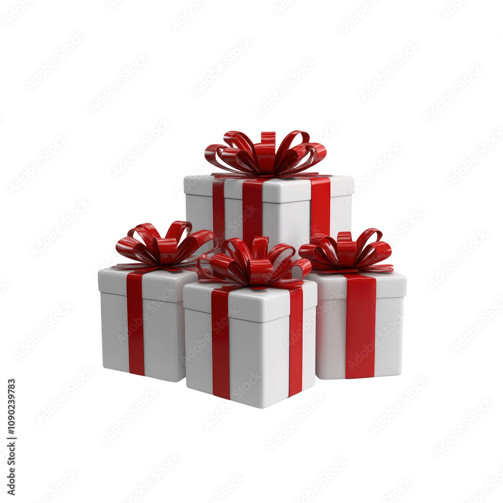 Fototapeta premium Stack of Red and White Gift Boxes with Bows
