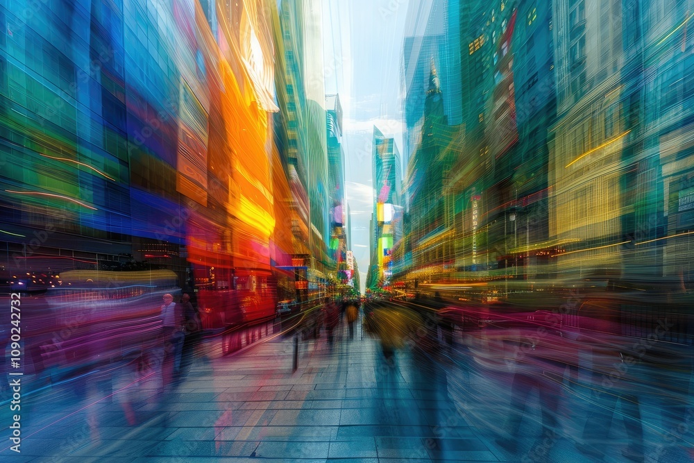 Vibrant cityscape in blurred motion