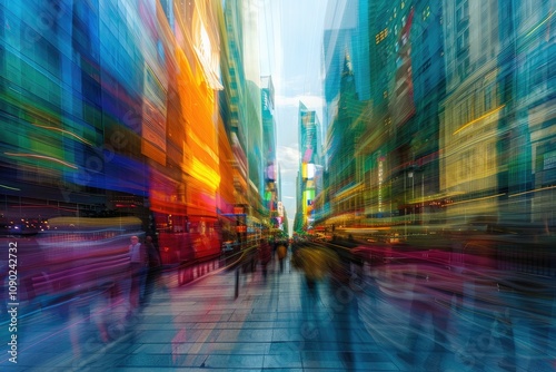 Vibrant cityscape in blurred motion