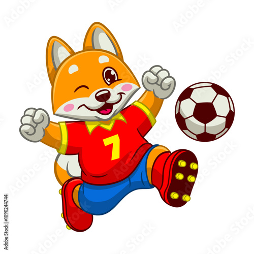 Happy Shiba Inu Soccer Player Mascot