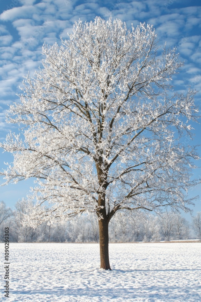 Fototapeta premium Snowy Field with Lone Tree