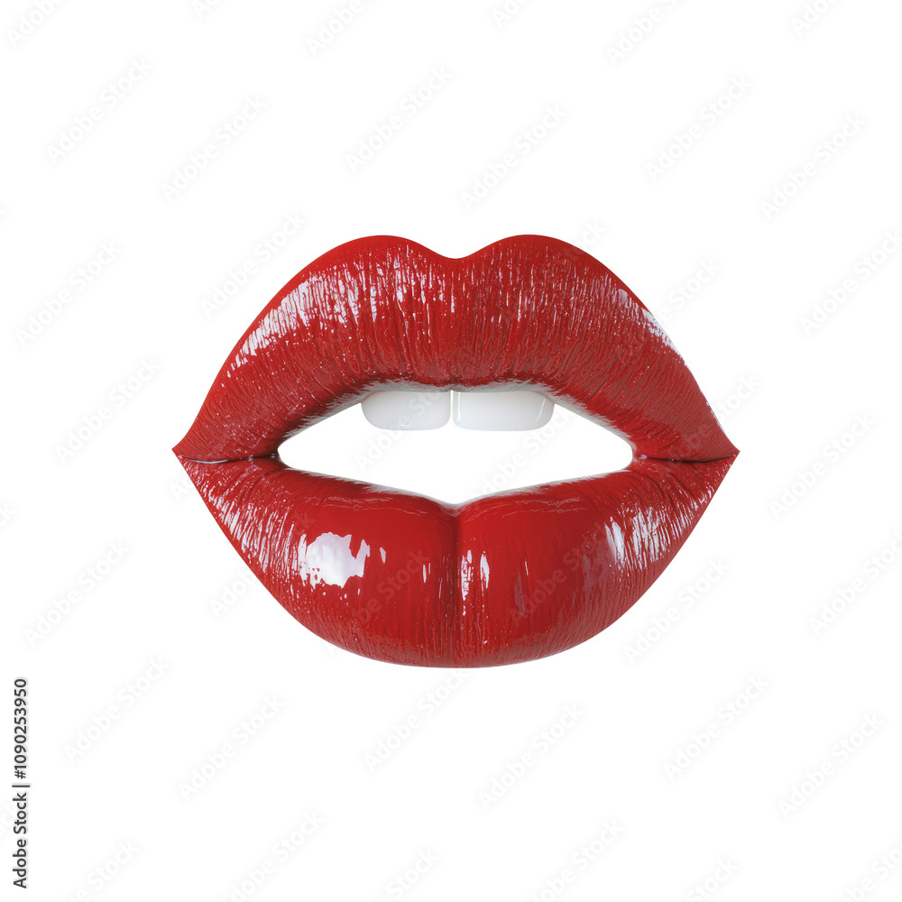 Obraz premium Sensual Red Lips with Glossy Finish - Close-Up Shot