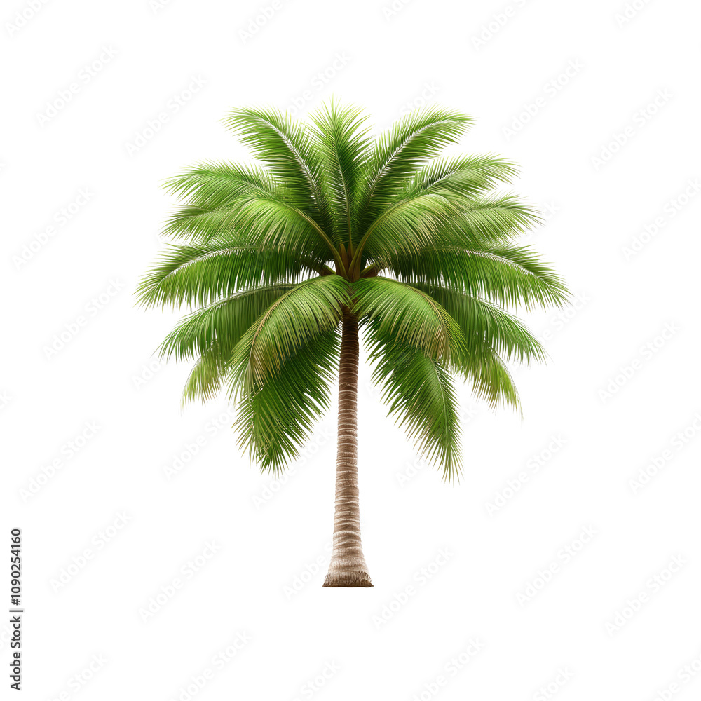 Obraz premium Lush Green Coconut Palm Tree Isolated on White Background