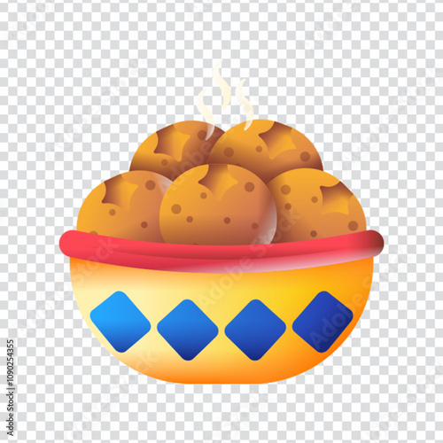 Charming flat vector illustration of Pandebono, a traditional Colombian cheese bread known for its round shape and soft texture. Perfect for use in Latin American cuisine blogs, bakery menus, cultural