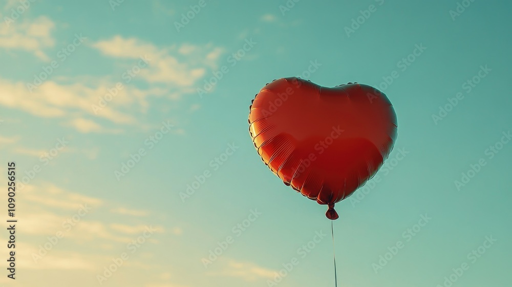 Fototapeta premium Red heart-shaped balloon in the sky