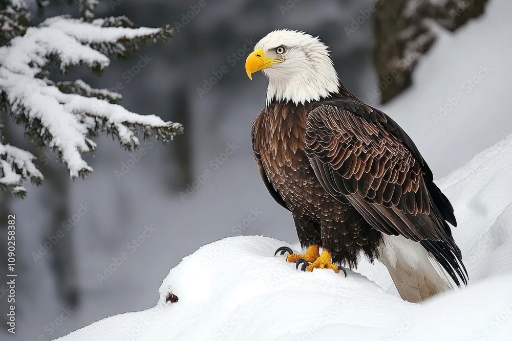 Obraz premium Majestic Bald Eagle in Winter Snow Landscape