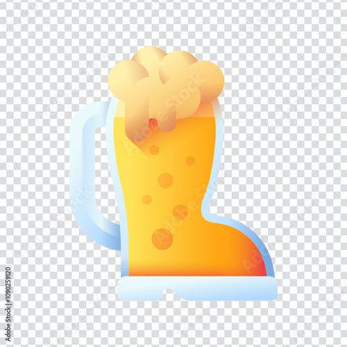 Vibrant and clean vector illustration of a beer mug filled with frothy foam, designed in a flat and modern style. Ideal for use in bar menus, brewery branding, Oktoberfest and Festa Junina promotions,