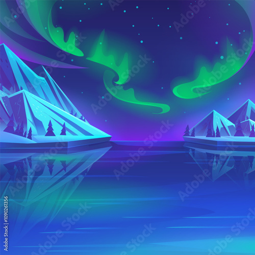 Northern lights - Evening polar arctic vector landscape