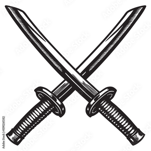 crossed katana swords drawing vector illustration