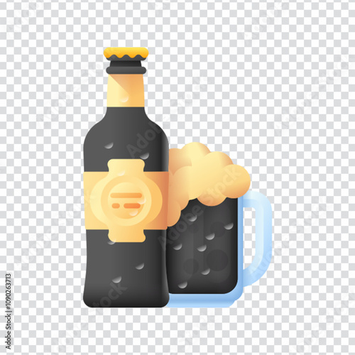 Stylish vector illustration of a dark black beer, such as stout or porter, in a classic beer mug with frothy foam on top. Designed in a clean flat style, this editable EPS 10 file is ideal for use in 