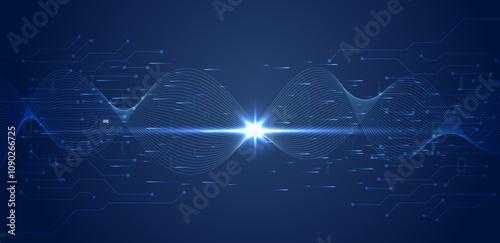 Abstract wave with glowing light quantum technology blue background
