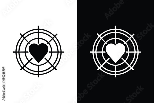 Target love Icon Silhouette for Valentine’s Day design. Love heart shoot target icon sign vector