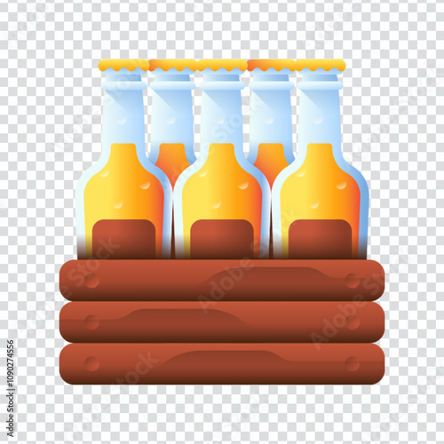 Fun and detailed vector illustration of a beer box or beverage crate filled with bottles, designed in a clean flat cartoon style. Perfect for use in bar menus, party flyers, festival graphics, deliver