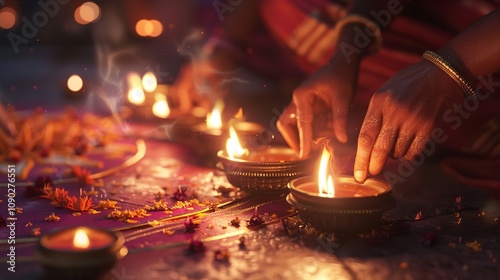 Diwali Hindu Festival of Lights Celebration - Burning Diyas

 photo