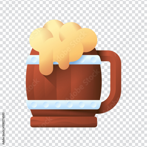 Simple and eye-catching vector illustration of a pint glass filled with golden beer, topped with frothy foam, in a clean flat style. Ideal for use in bar menus, Oktoberfest promotions, party flyers, b