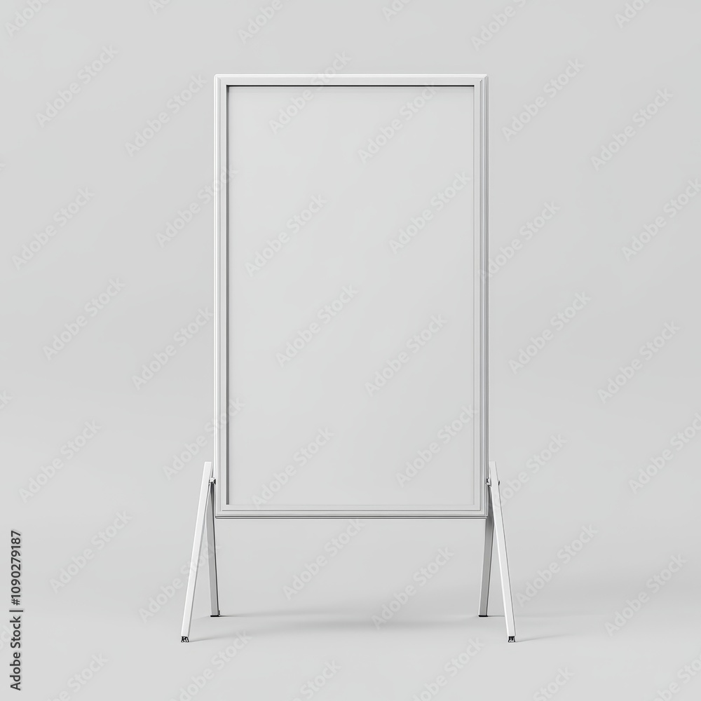 White blank sign with easel stand on gray background. White blank sign with easel stand on gray background.
