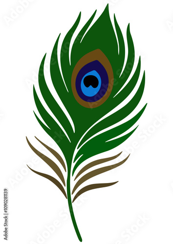 Abstract Peacock feather, krishna feather, peacock bird colorful feather art, krishna mor pankh, mor pankha, peacock bird feather illustration, peacock feather logo, icon, element, peacock feather