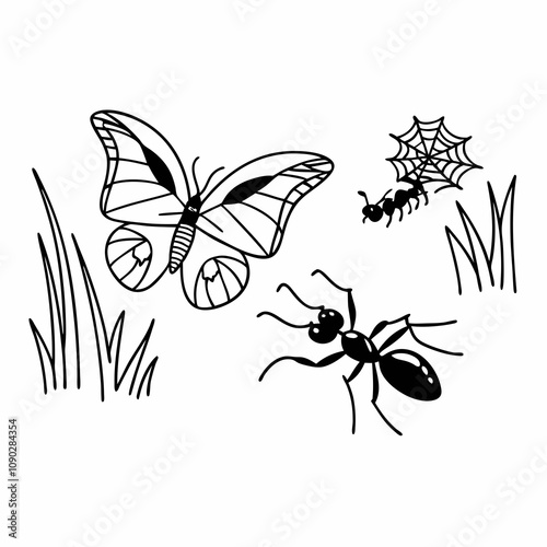 many kinds of insects illustrations vector art white background isolated art.