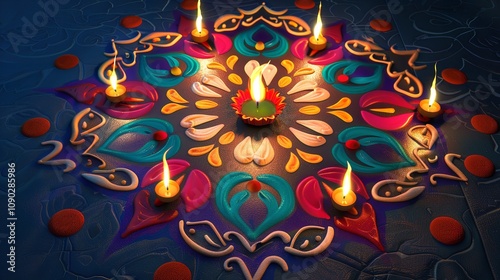 Diwali Rangoli Design Pattern with Colors - Cartoon Theme

 photo