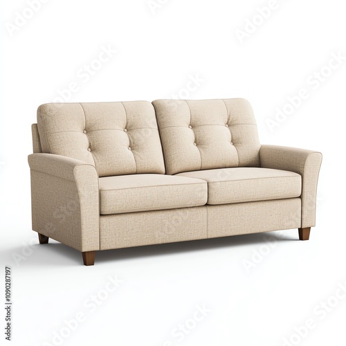 A cozy beige sofa perfect for modern living spaces, providing comfort and style for any home or apartment. photo