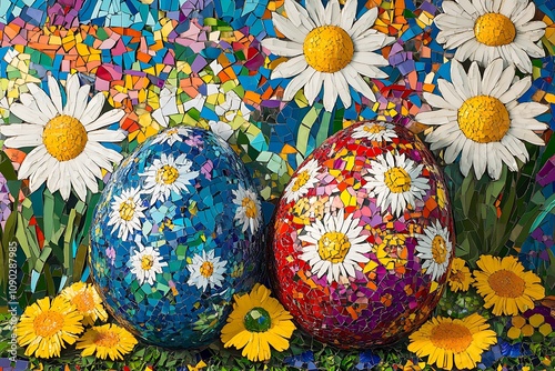 Eggs are an obligatory attribute of the festive table for Easter. Multicolored Easter eggs on green grass
