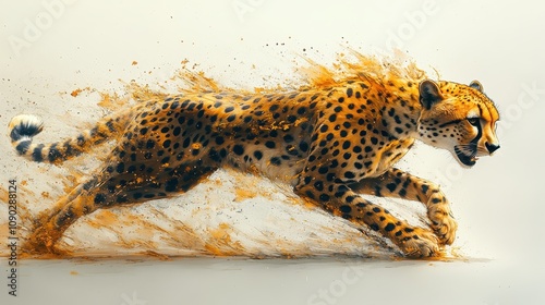 Dynamic Artistic Illustration of a Cheetah in Motion with Vibrant Colors and Abstract Elements