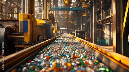 Recycling facility with conveyor sorting waste photo