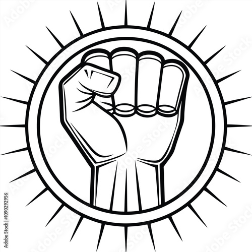 Raised Fist (Symbol of Resistance) line art vector illustration Isolated white background.