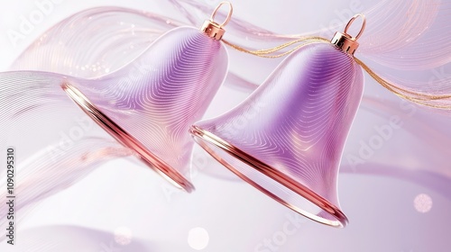 Creative Christmas bell made of abstract lines, soft lavender with rose gold accents, subtle and elegant