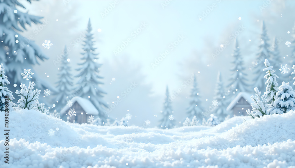 Obraz premium a snowy landscape with trees and a house in the background