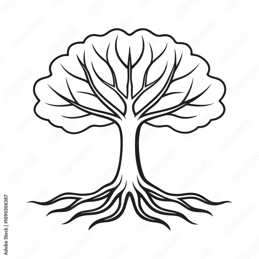 Obraz premium Tree with Roots Line Art Vector Illustration Perfect for Nature and Environmental Design Projects
