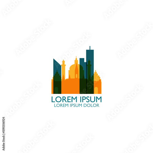 Vienna skyline, downtown panorama logo, logotype. Austria city badge contour, isolated vector pictogram with skyscrapers, landmarks, palace, cathedral