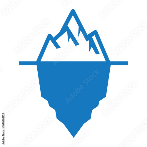 Iceberg vector icon. Depicting floating ice mass with larger submerged portion. Illustration isolated on white background.
