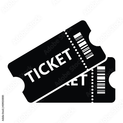 Ticket vector icon. Concert, event, festival, theater, cinema, movie ticket stub sign. Black silhouette.