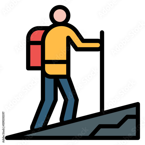 Person Hiking icon vector image. Can be used for Trekking.