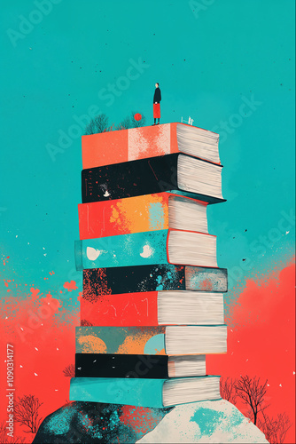 Man on Stack of Books
