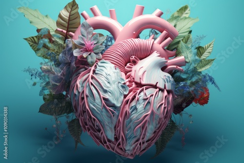 Photobashed Heart Composition Blending Medical Themes and Nature photo