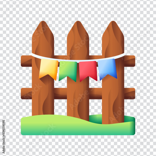 Simple and clean vector illustration of a wooden fence, designed in a flat cartoon style. Perfect for use in agricultural scenes, backyard landscaping graphics, construction themes, rural or countrysi