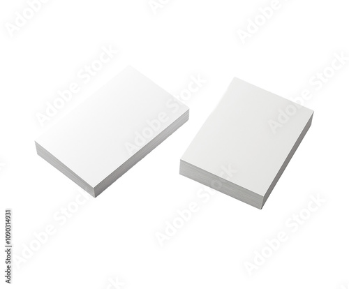 Two blank white business cards on a white background, PNG transparent