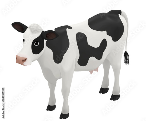 Black and white dairy cow isolated on a white background, PNG transparent