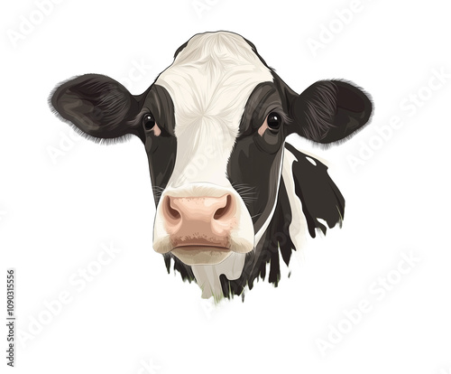 Black and white dairy cow isolated on a white background, PNG transparent