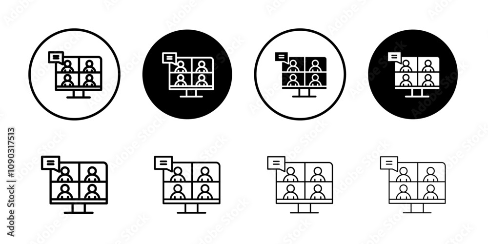 Obraz premium Online meeting icon Black and white outline vector